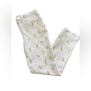 Chico's Cream and Gold Pineapple Print Cropped Pants